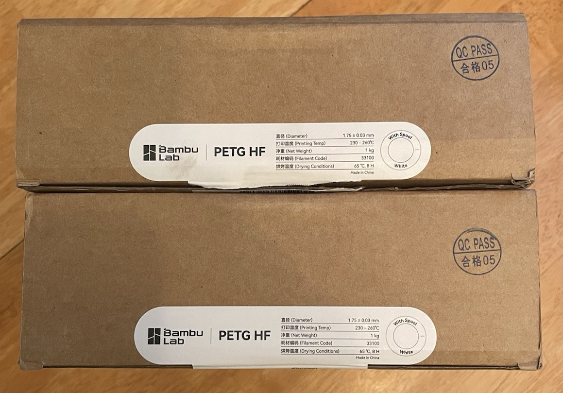 2x Bambu Lab PETG Basic Filament White 1kg 3D Printer 1.75 With Spool Lot Of 2