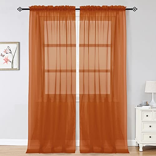  Sheer Curtains 96 Inch Length, Elegant Sheer 42"W x 95"L (Pack of 2) Orange