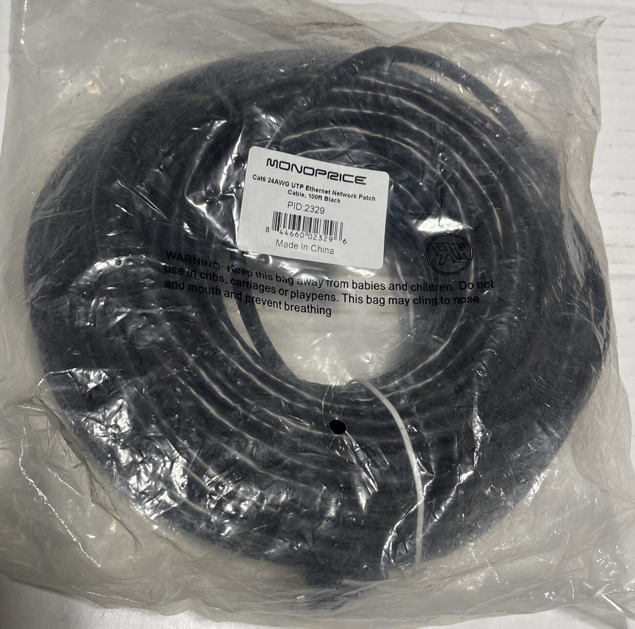 MONOPRICE 2329 Patch Cord,Cat 6,Booted,Black,100 ft.