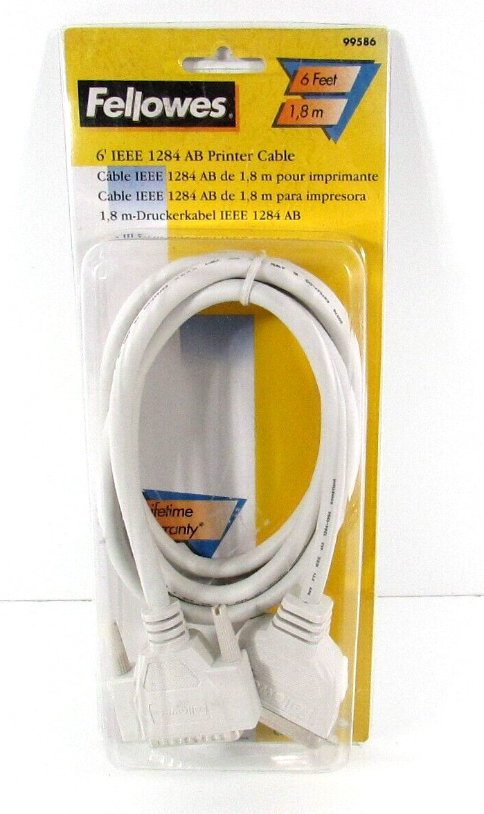 Fellowes 6ft IEEE 1284 AB Printer Cable New Sealed Parallel Cord