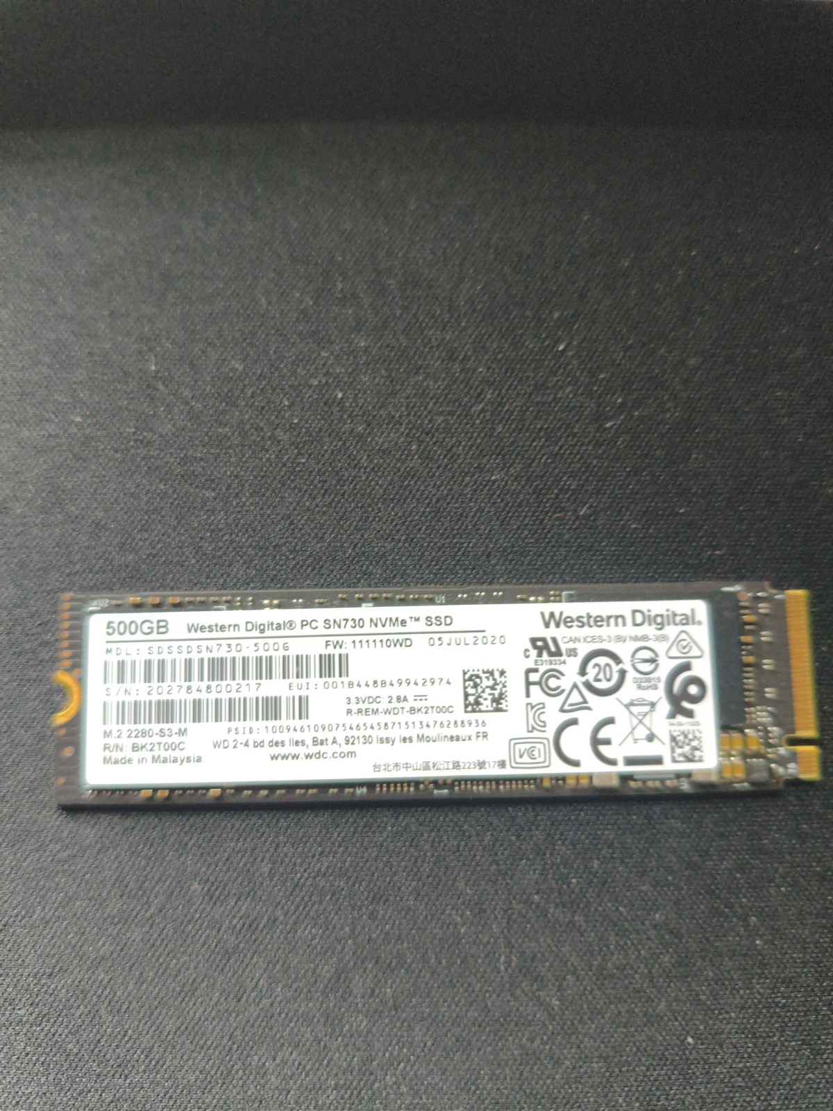  Western Digital SN730 500GB NVMe SSD M.2 NOT WORKING FOR PARTS ONLY