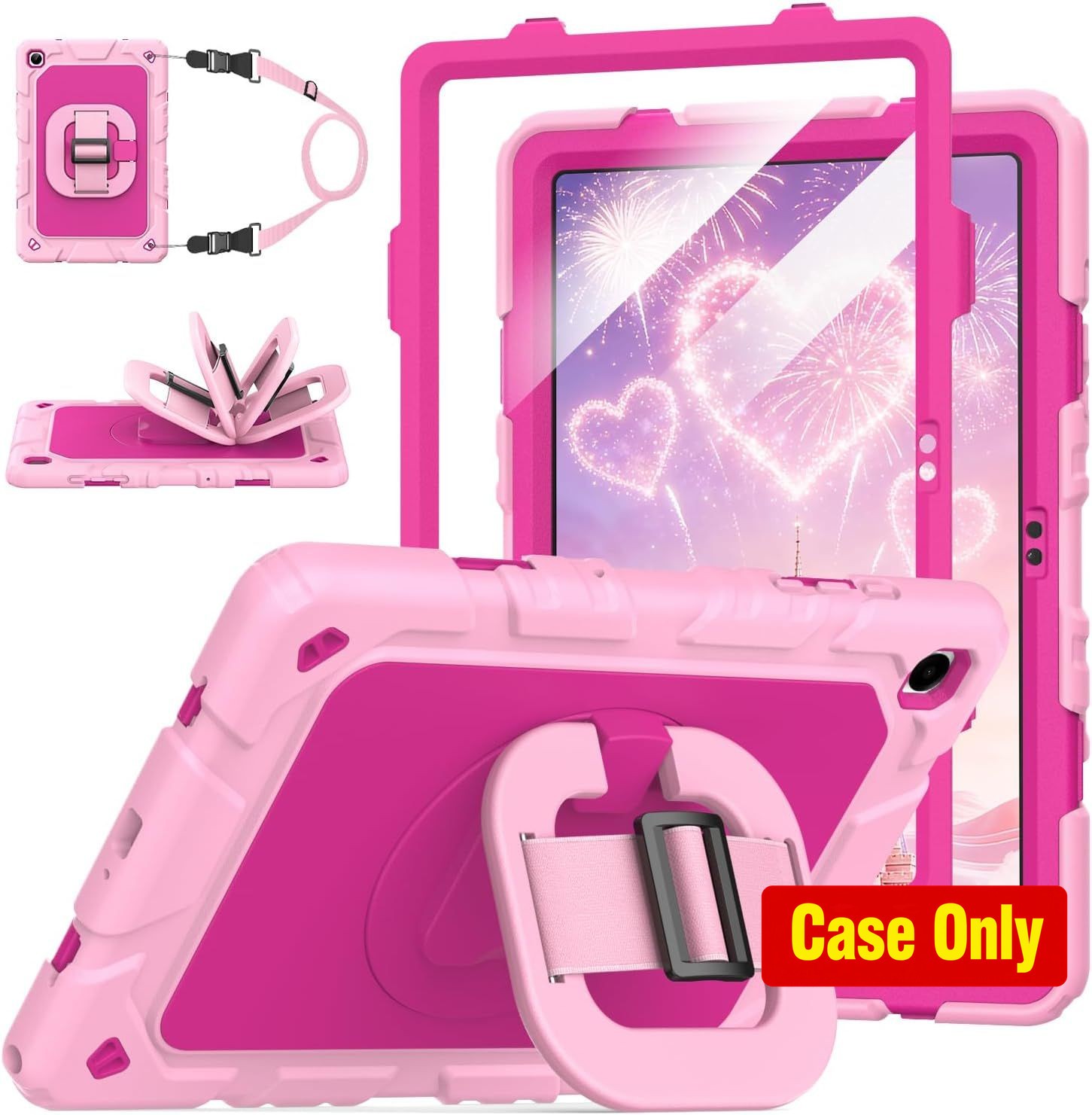 Shockproof Heavy Duty Case for Samsung Galaxy Tab A11 Plus 2025, 360 Stand, Rose