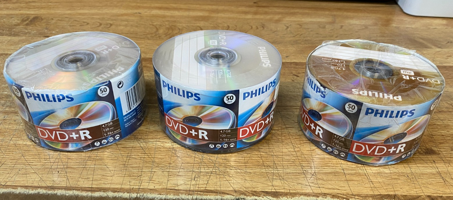 Lot of 146 Philips DVD+R Blank Media Discs 4.7GB 120min (3 Packs : 1x50 & 2x48)