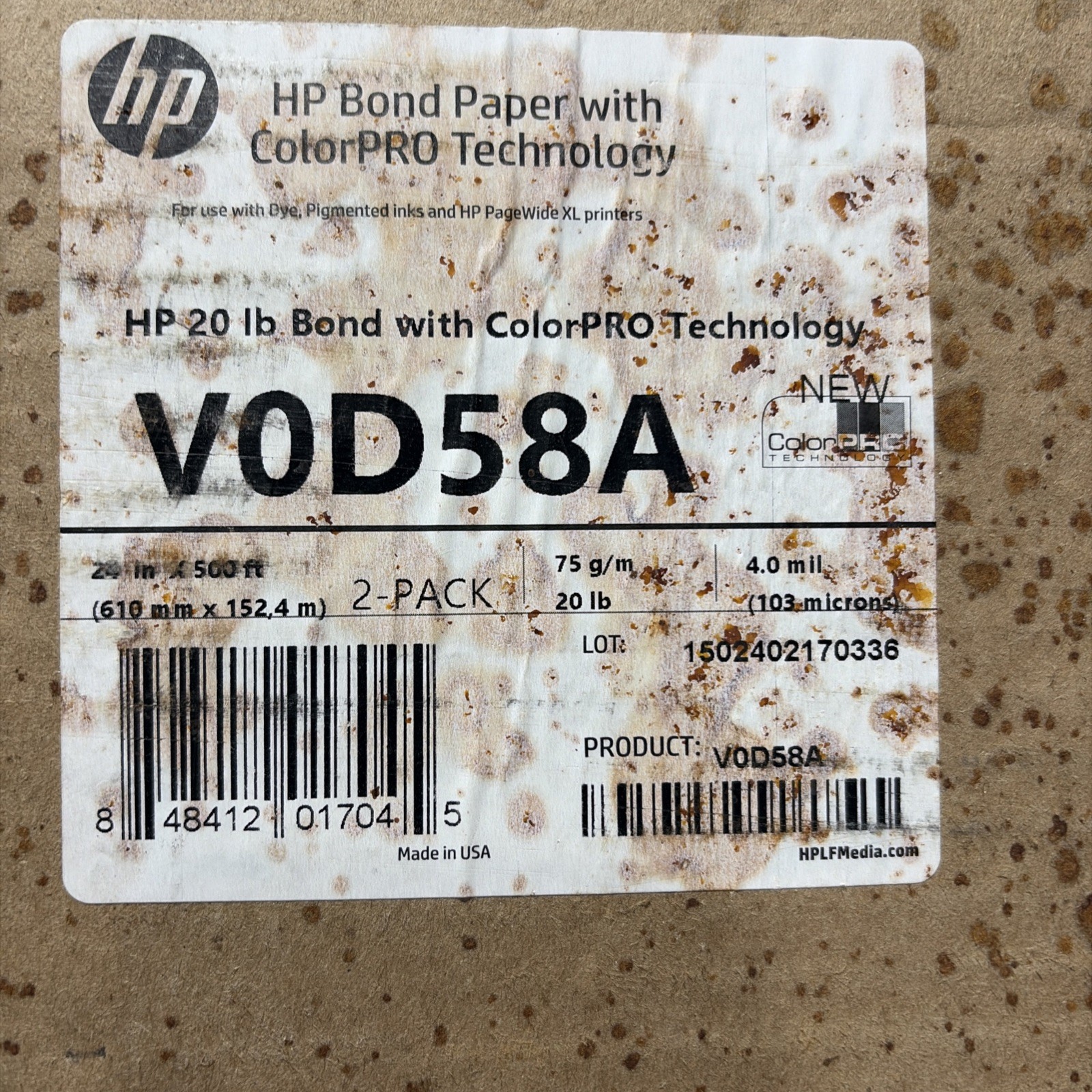 2 Pack, HP Bond paper With ColorPRO Technology V0D58A 20 IB Bond