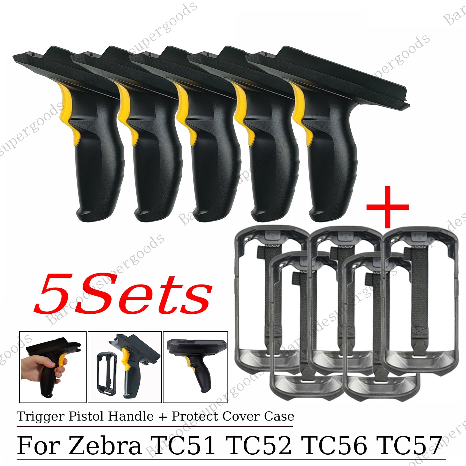 5Set Snap On Trigger Pistol Handle & Protect Cover for Zebra TC51 TC52 TC56 TC57