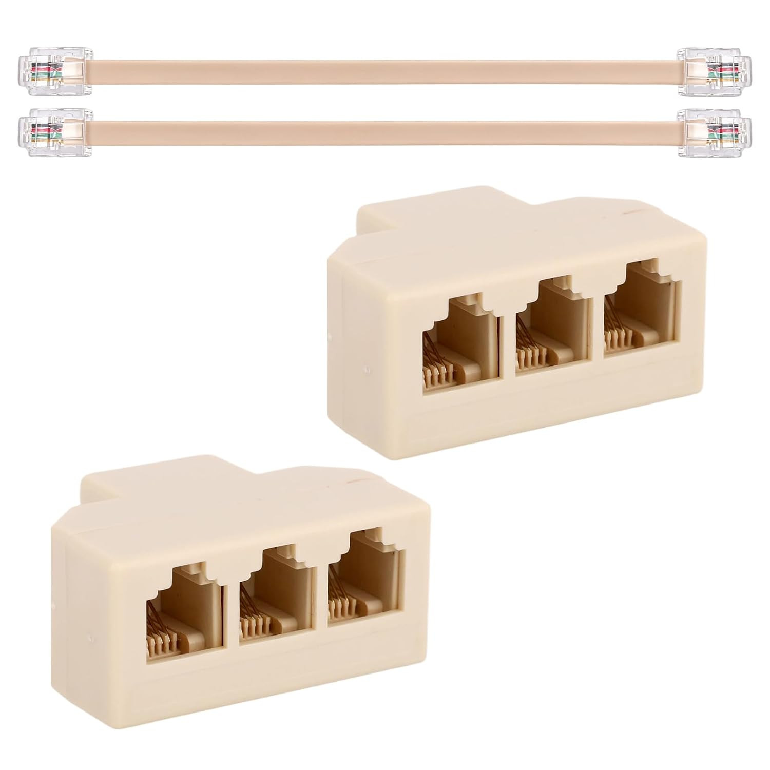 2Pcs 3-Way Phone Line Splitters with Detachable Cable, RJ11 6P4C Female