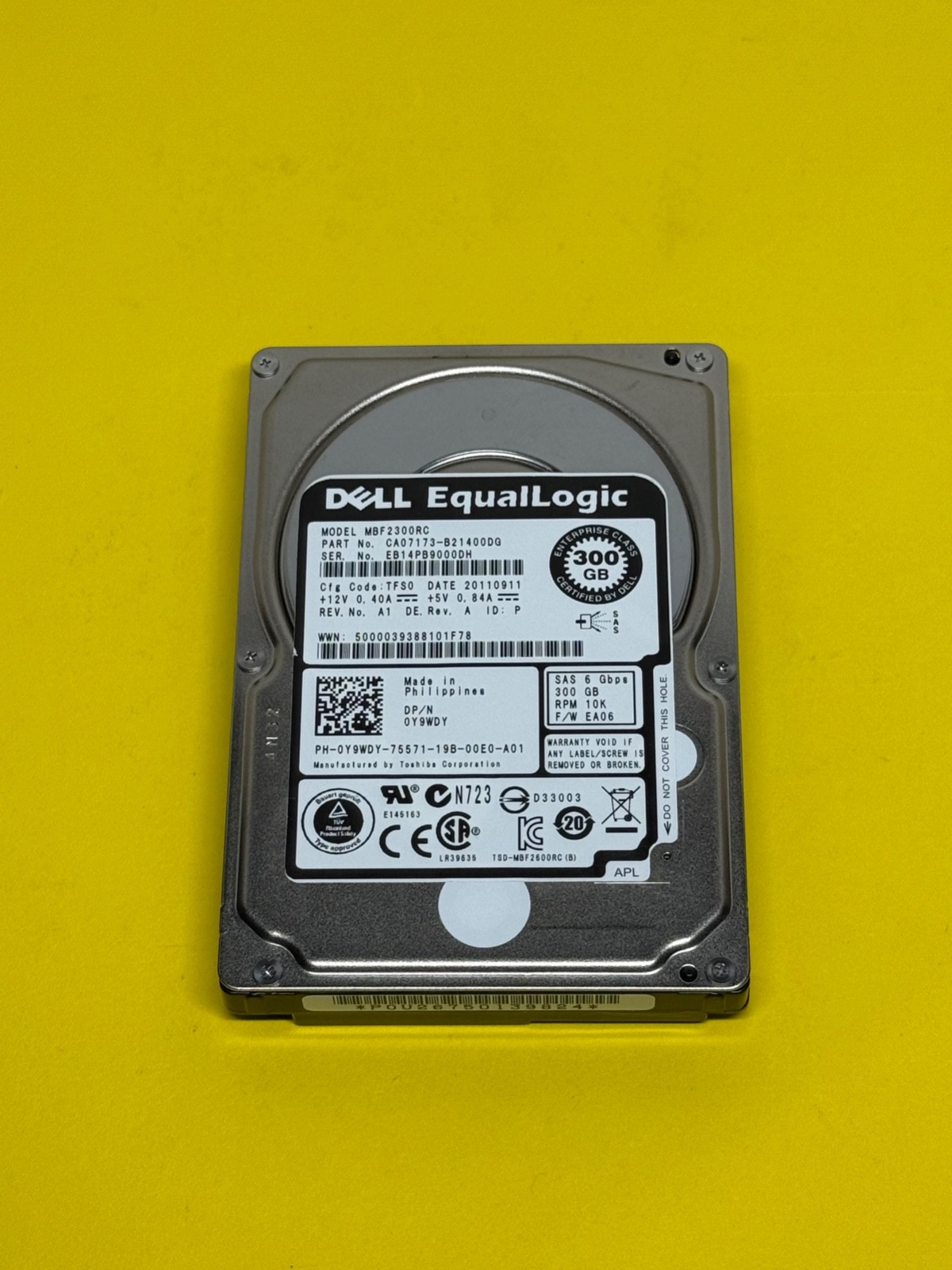 Dell MBF2300RC 300GB 2.5" 6Gbps 10k SAS DP/N 0Y9WDY