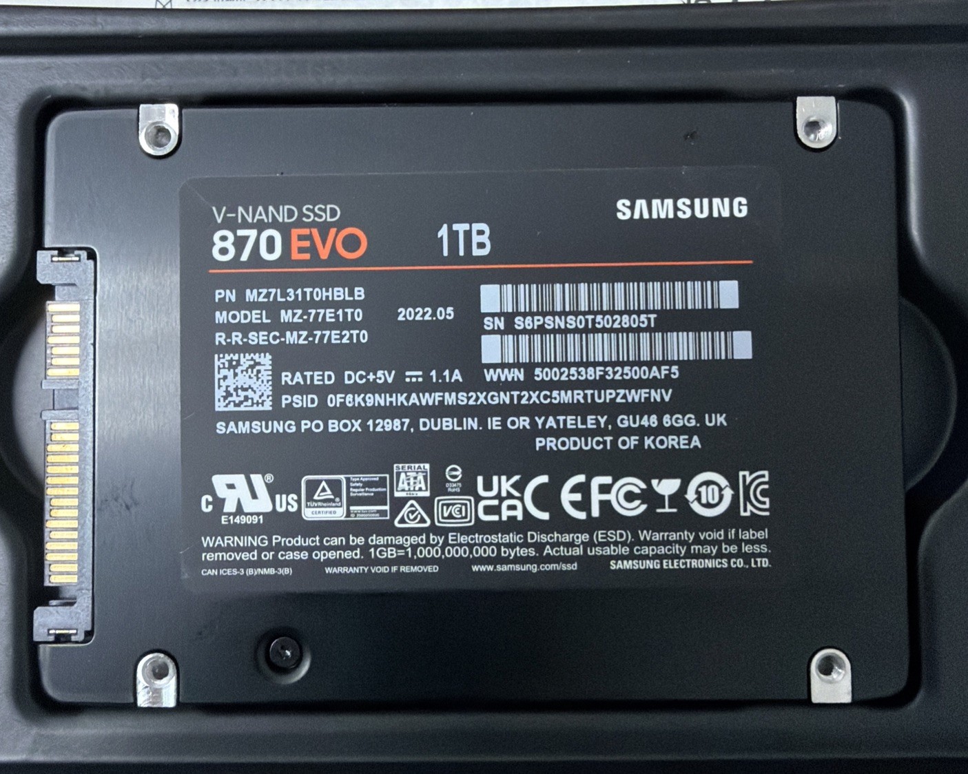 Samsung 870 EVO 1TB, 2.5 inch Internal SSD