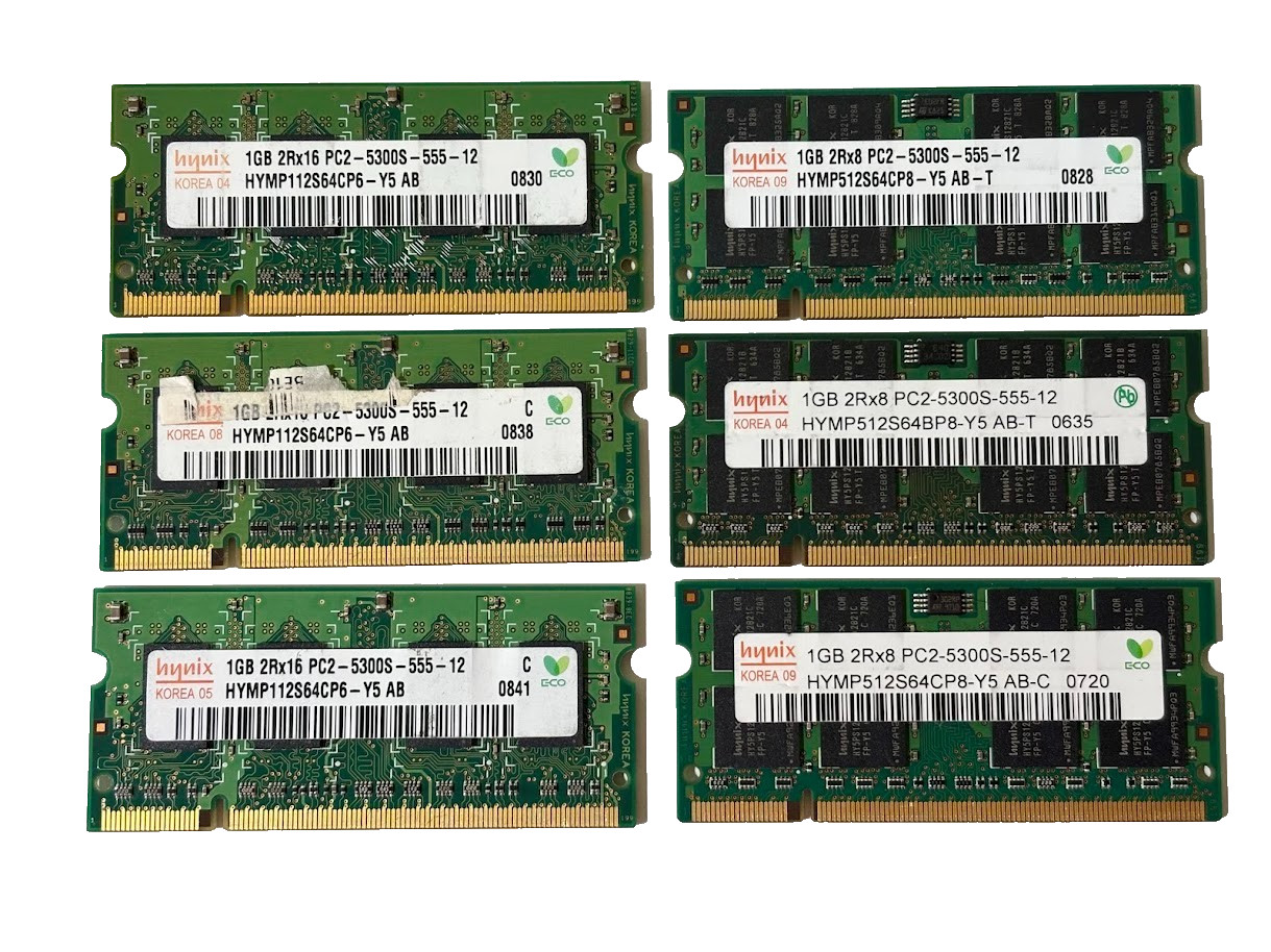 6GB Hynix (6x1GB) DDR2 PC2-5300S SODIMM 2Rx8 2Rx16 Laptop Memory