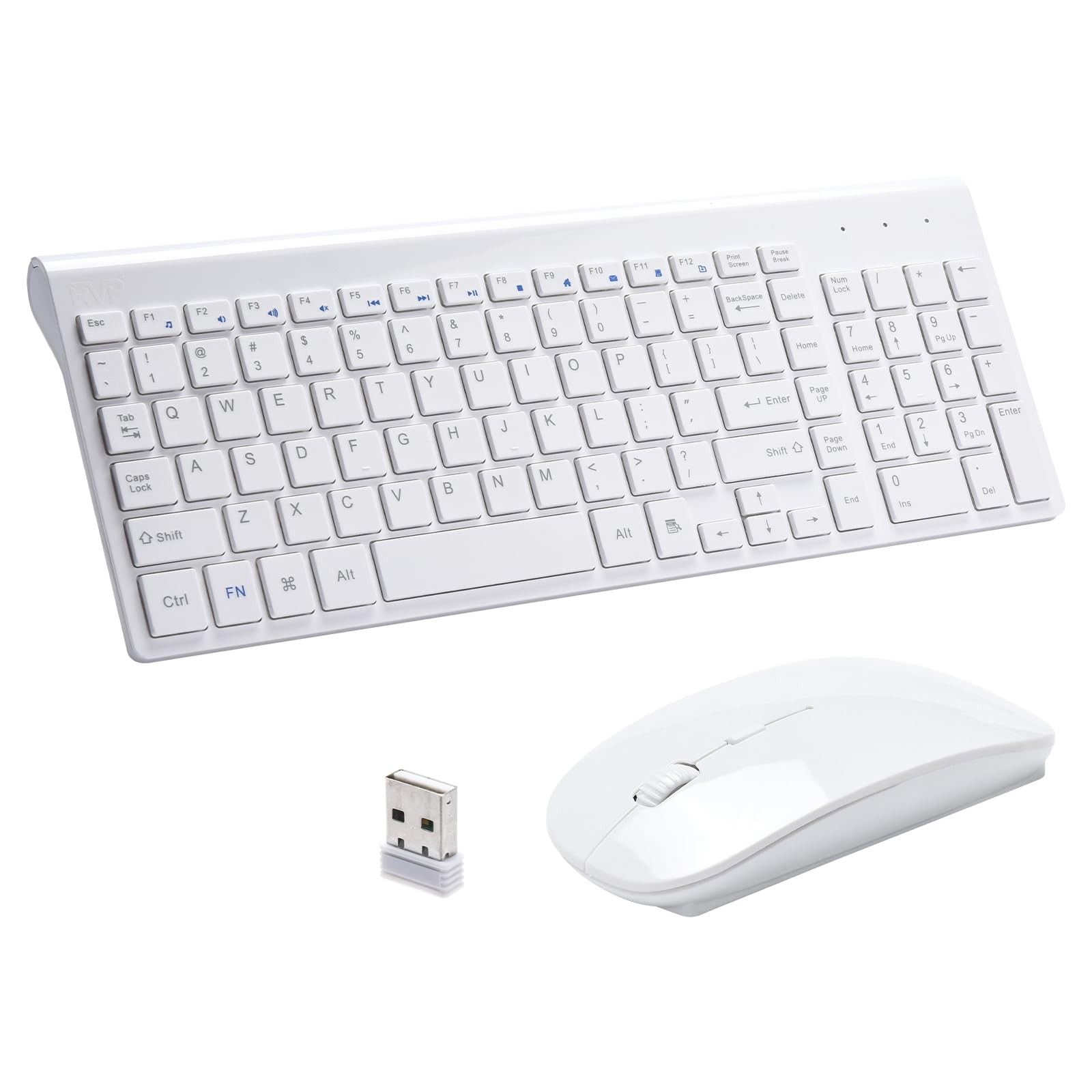RVP+ Wireless Keyboard and Mouse Ultra Slim Combo, 2.4GHz Cordless USB White