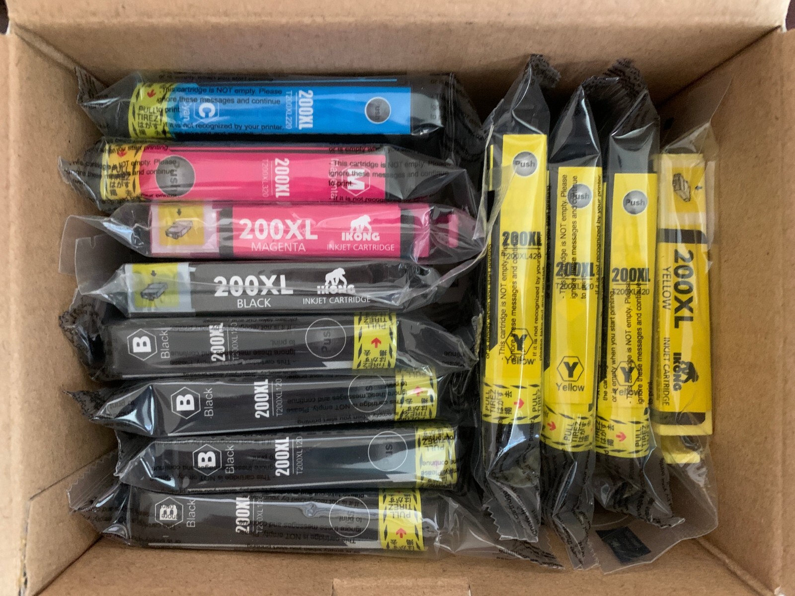 Twelve NIP Epson 200XL compatible ink cartridges, all colors