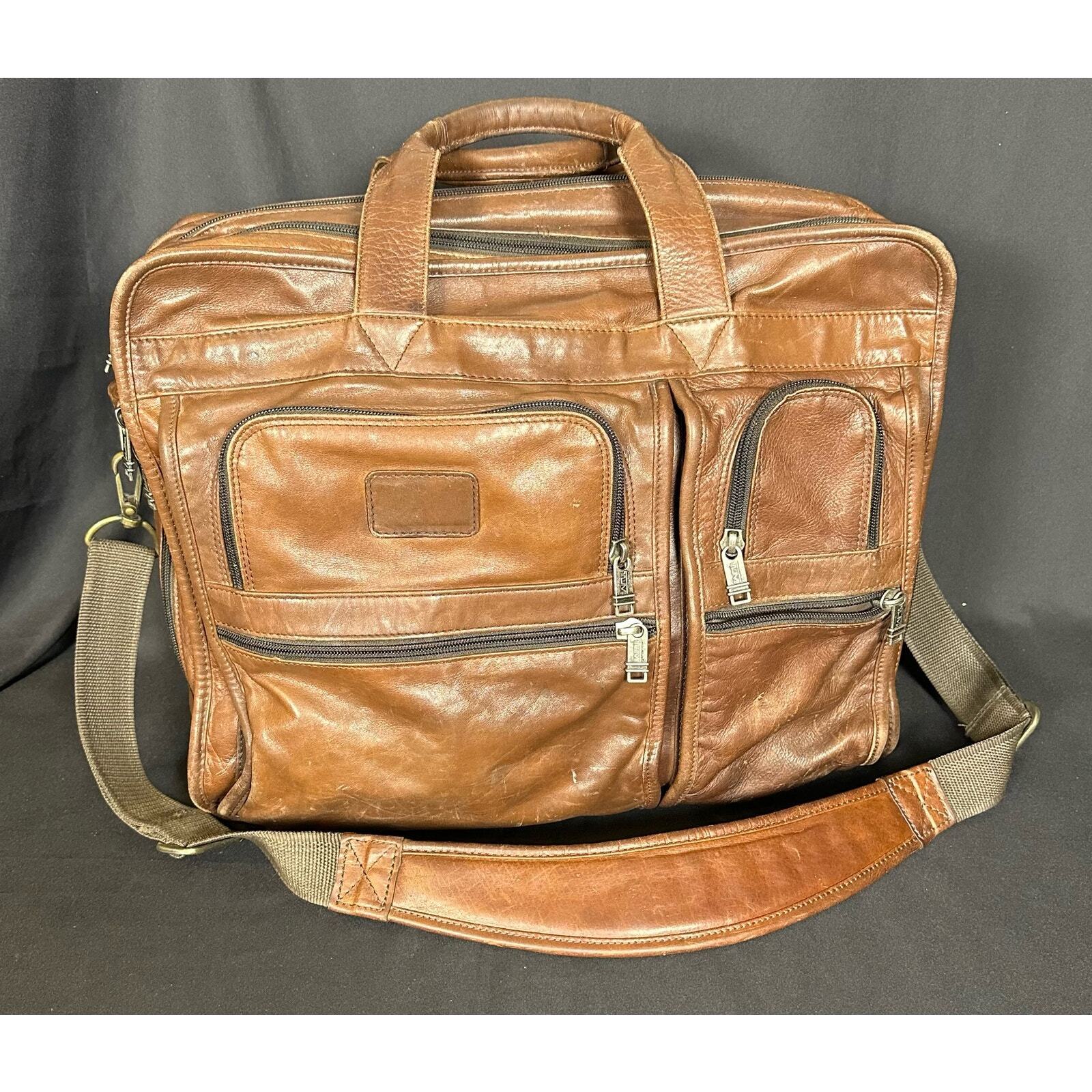 TUMI Vintage Alpha Leather Expandable Briefcase Laptop Bag Very Nice-VERY RARE
