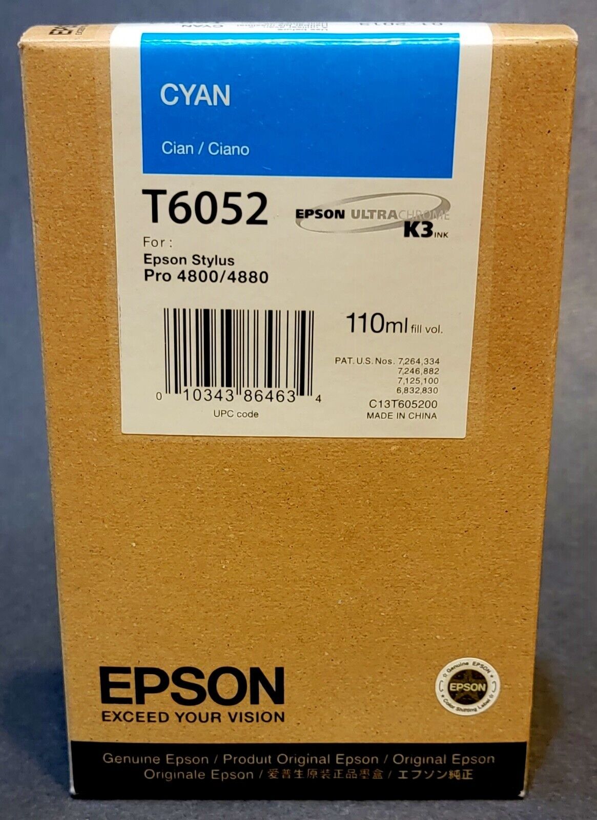 Genuine Epson T6052 Cyan Ink Cartridge New Sealed
