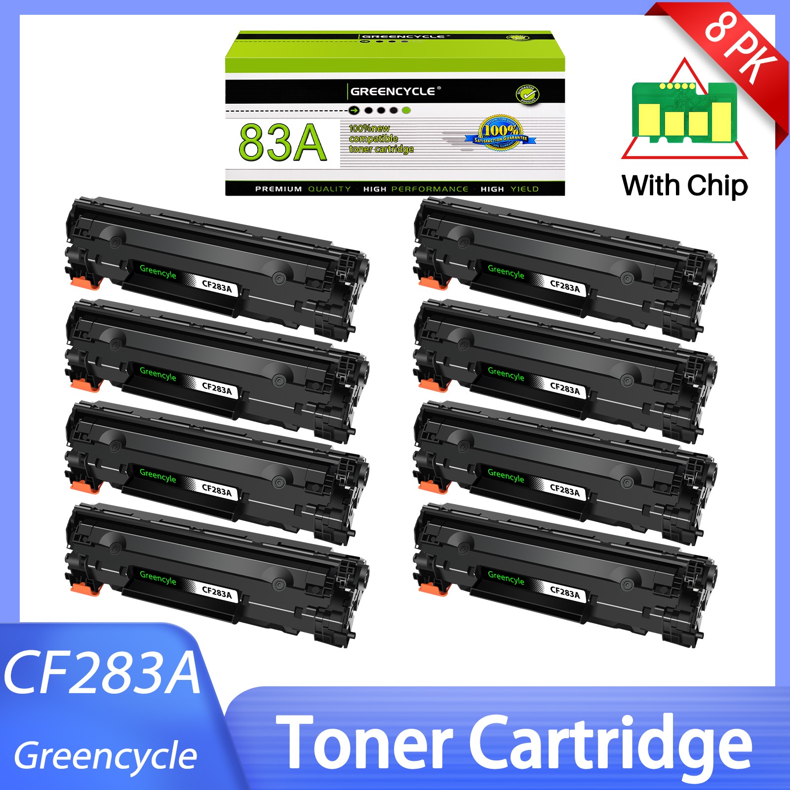 8PK CF283A 83A BK Laser Toner Cartridge Compatible with HP LaserJet Pro M125rnw