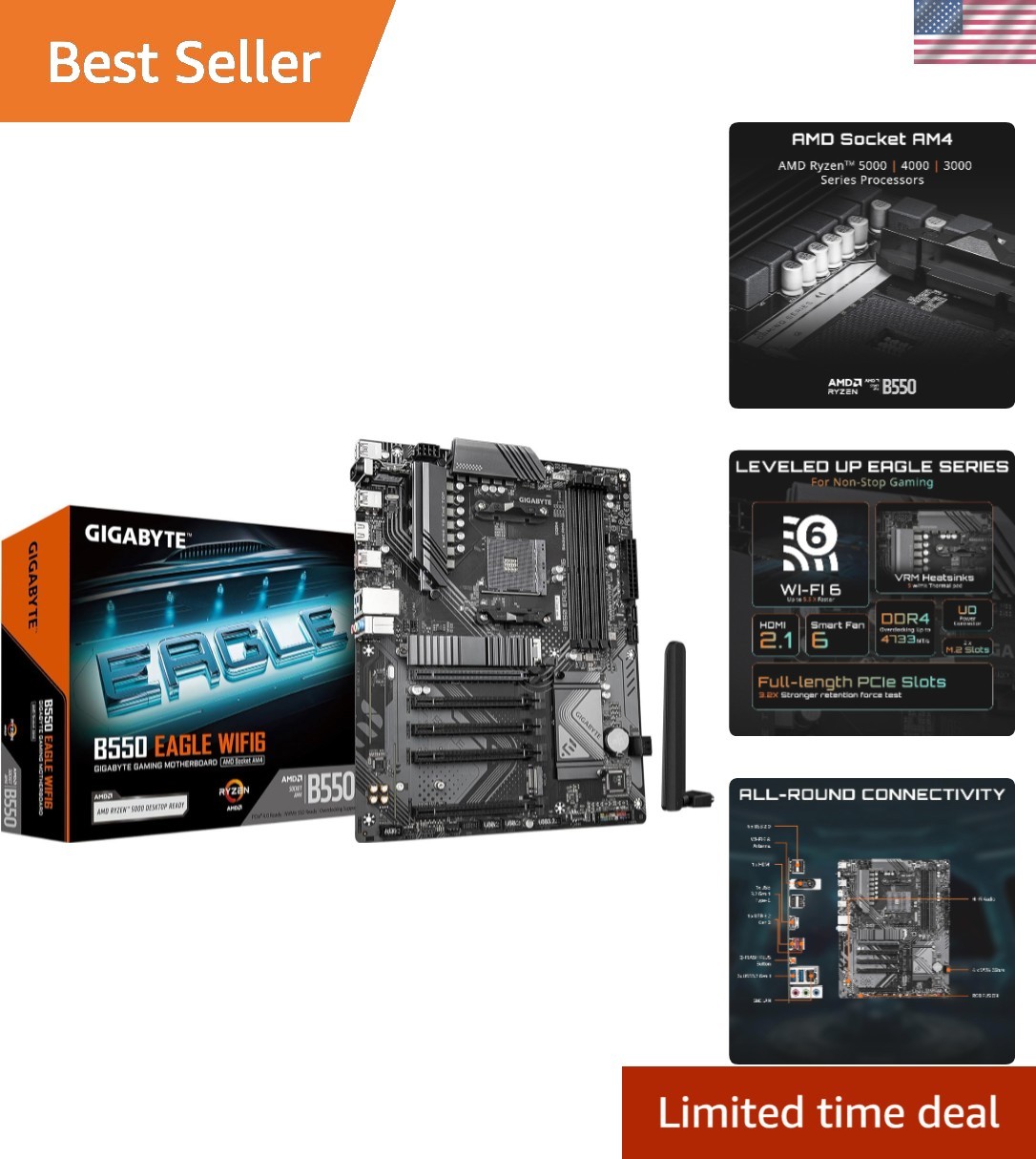 B550 Eagle Motherboard - PCIe 4.0, WIFI6 & 128GB RAM Support for Ultimate Gaming