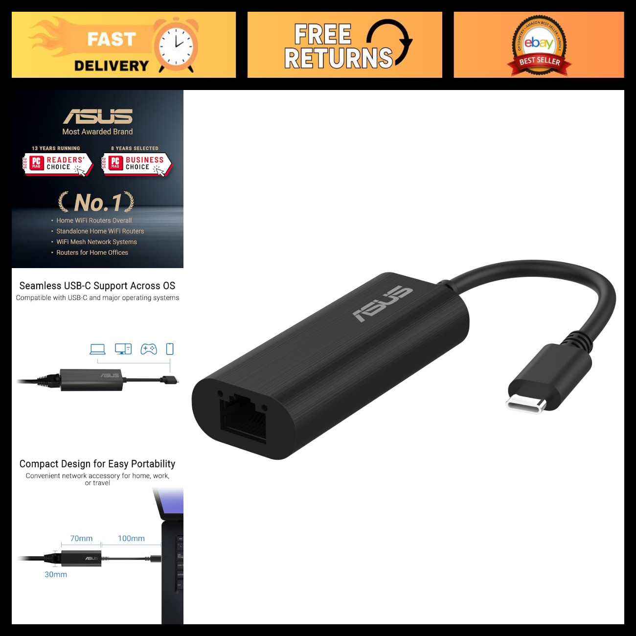 2.5Gbps USB-C Wired Network Adapter, RJ45 LAN, High-Speed Transfer, Compatible 2