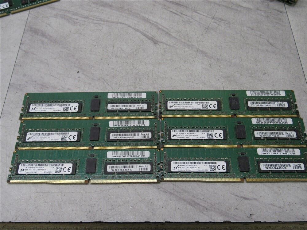 6 x 8GB PC4-2400T-RC1-11 PC4-2400T DDR4 MICRON SERVER RAM MEMORY 1RX4 96GB KIT