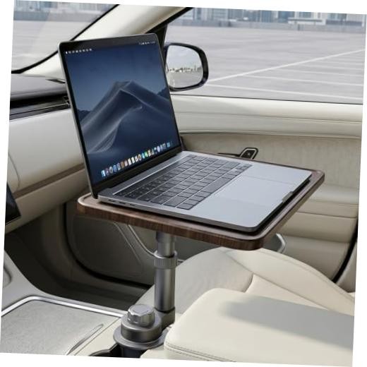 Solid Wood Car Desk for Laptop, Height-Adjustable, 360° Rotating