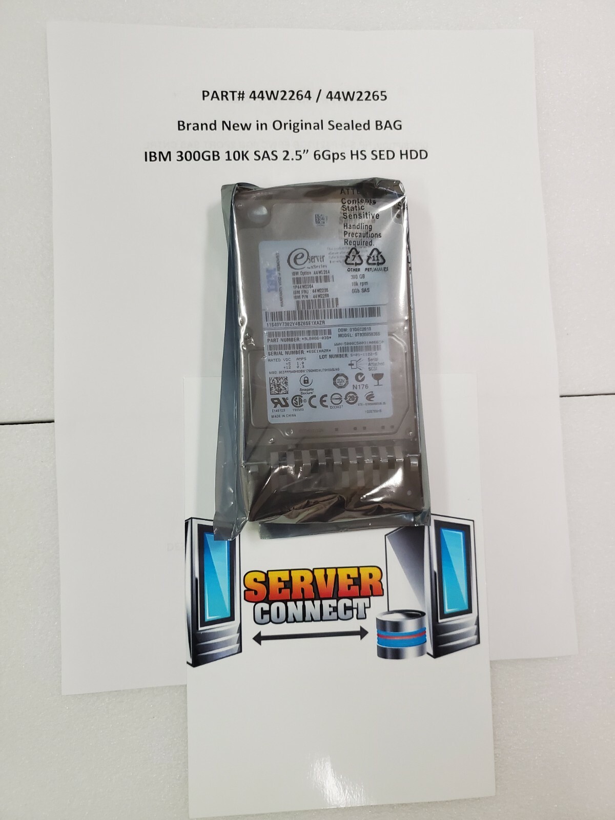 - New Sealed Bag- IBM 44W2264 44W2265 300GB10K 6GBPS 2.5 SAS HS SED HDD--44W2268