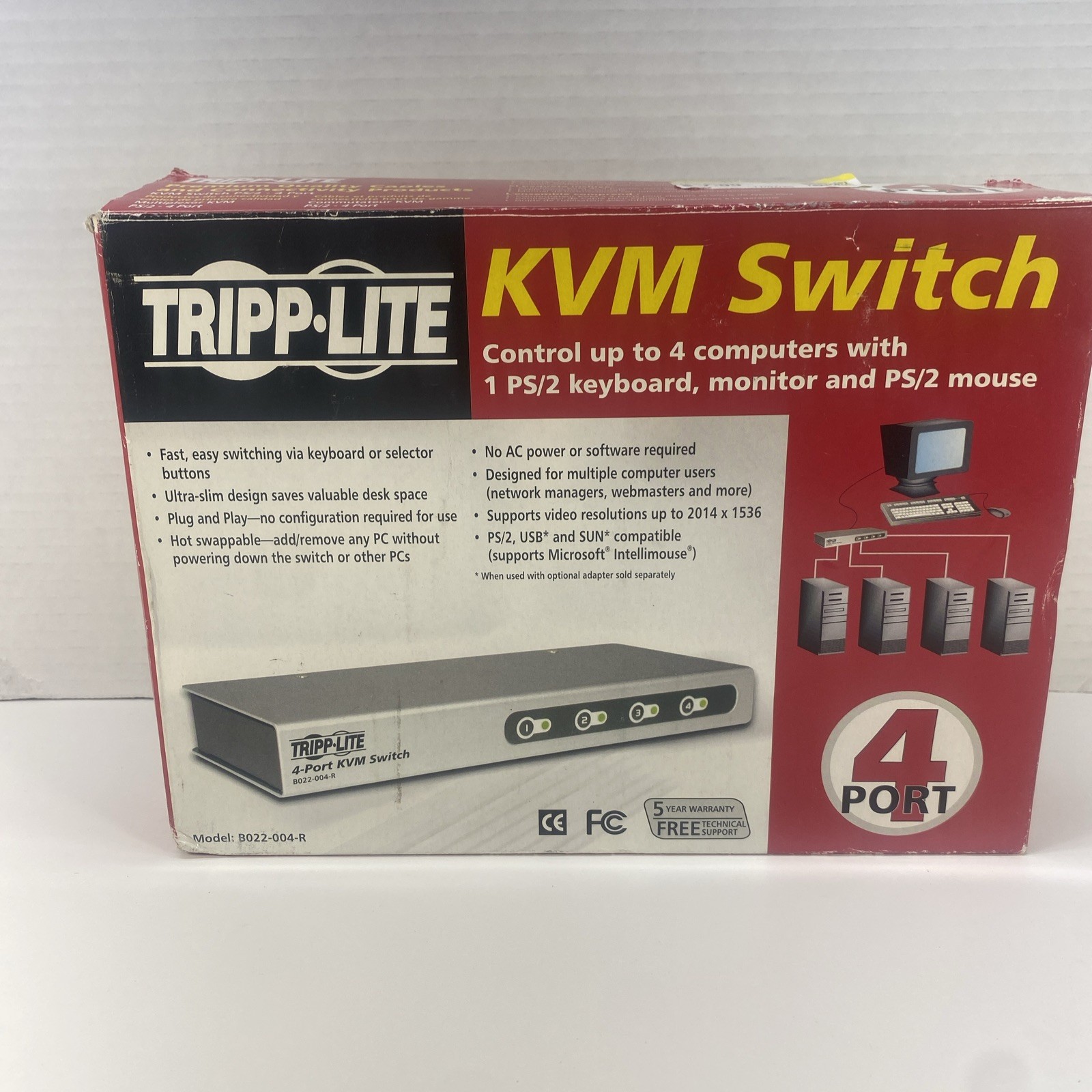 NEW Tripp-Lite B022-004-R 4-Port KVM Switch