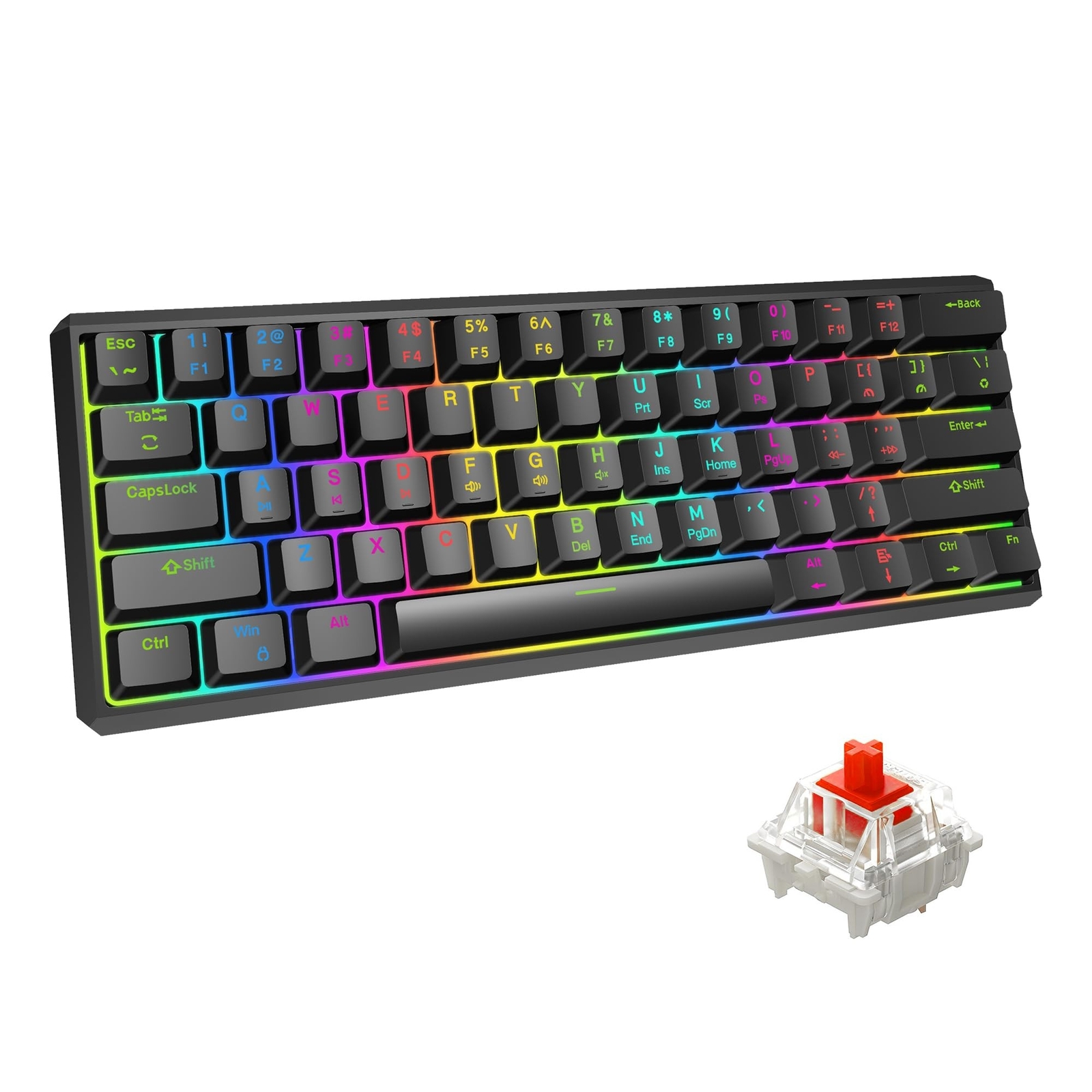 Snpurdiri 60% Gasket Wired Mechanical Gaming Keyboard, RGB Backlit 61 Keys Mi...