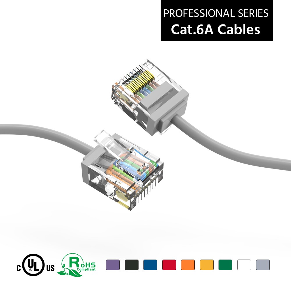 20 Pack of 5Ft CAT6A UTP Super-Slim Ethernet Network Cable 32AWG Gray