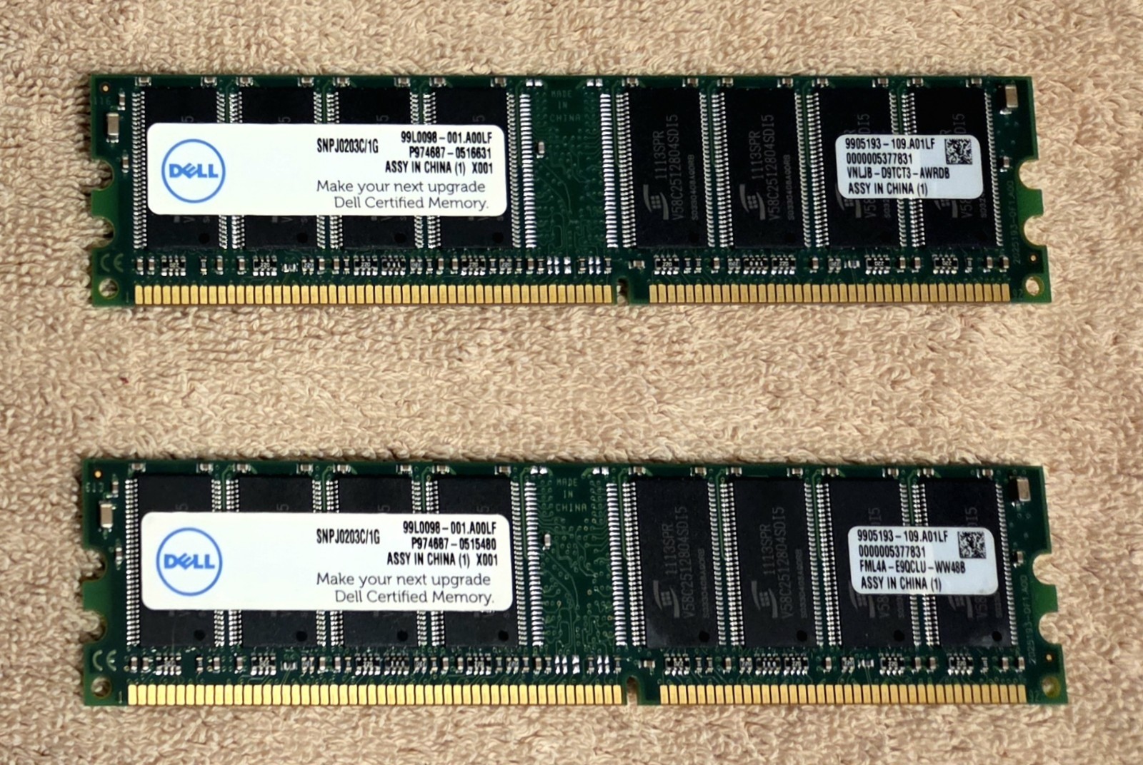 Dell Certified 1GB memory Modules - Lot of 2 (2GB Total) # 99L0098-001.A00LF