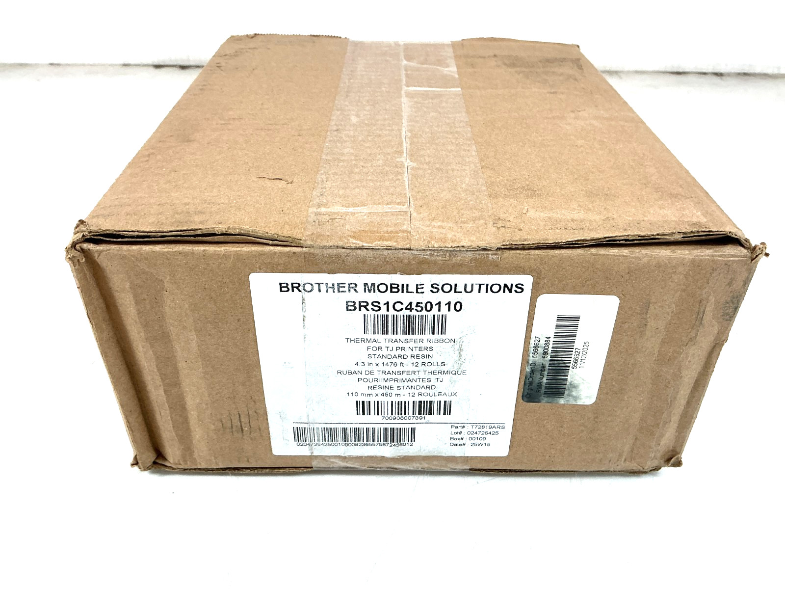 Brother BRS1C450110 110mm Black TT Resin Ribbon 450m 12 Rolls - BRS1C450110