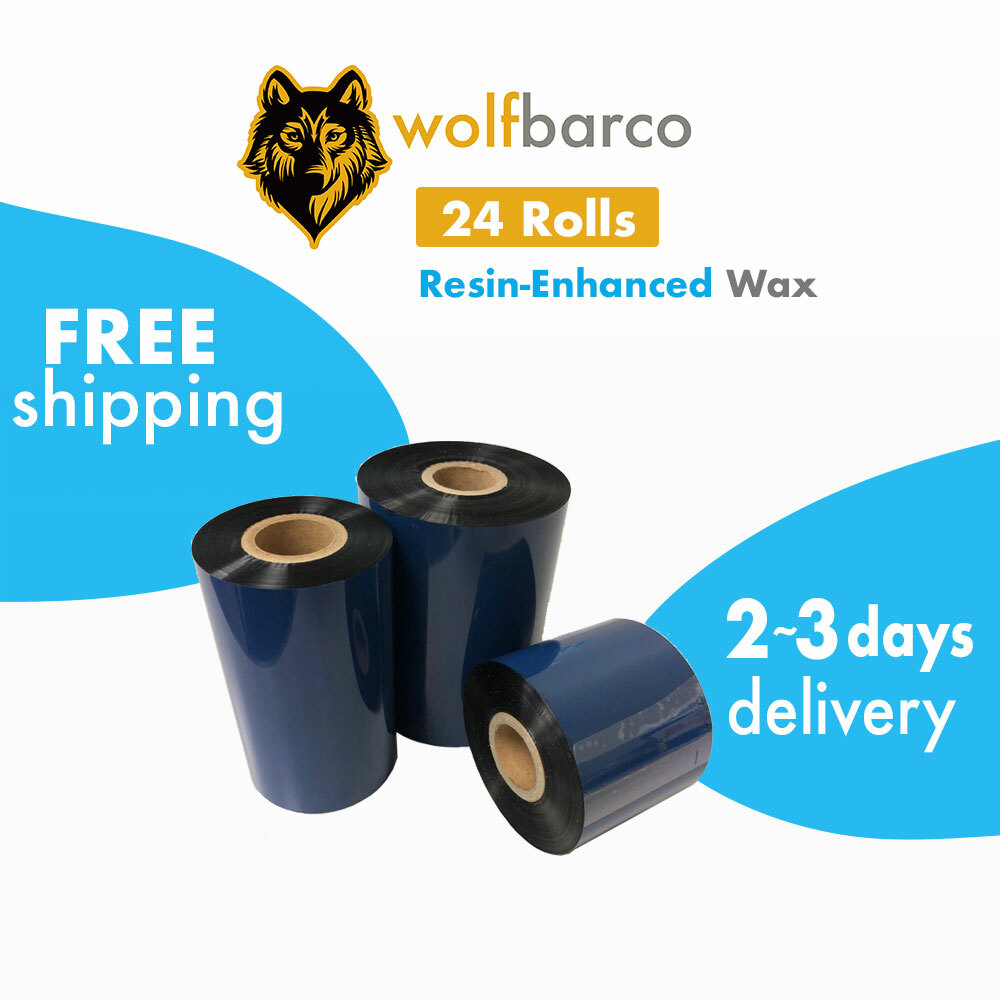 24 Roll 4.33x1476/110mmx450m  Resin-Enhanced Wax Thermal Transfer Ribbon Zebra