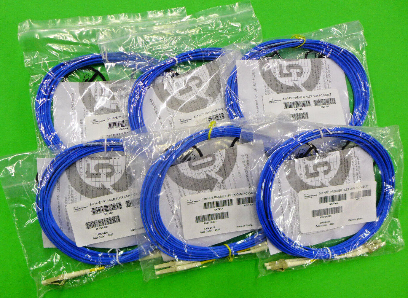 (Lot of6) NEW HP 5M Premier Flex Fiber OM4 Optic Cable 653728-003