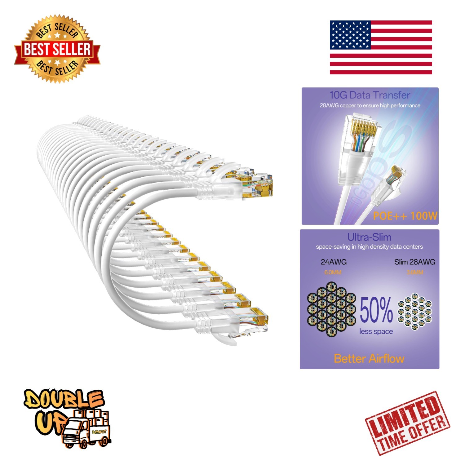 24 Pack 0.5Ft Cat6a Patch Cables Slim  Flexible Ethernet Cable 10G 550MHZ