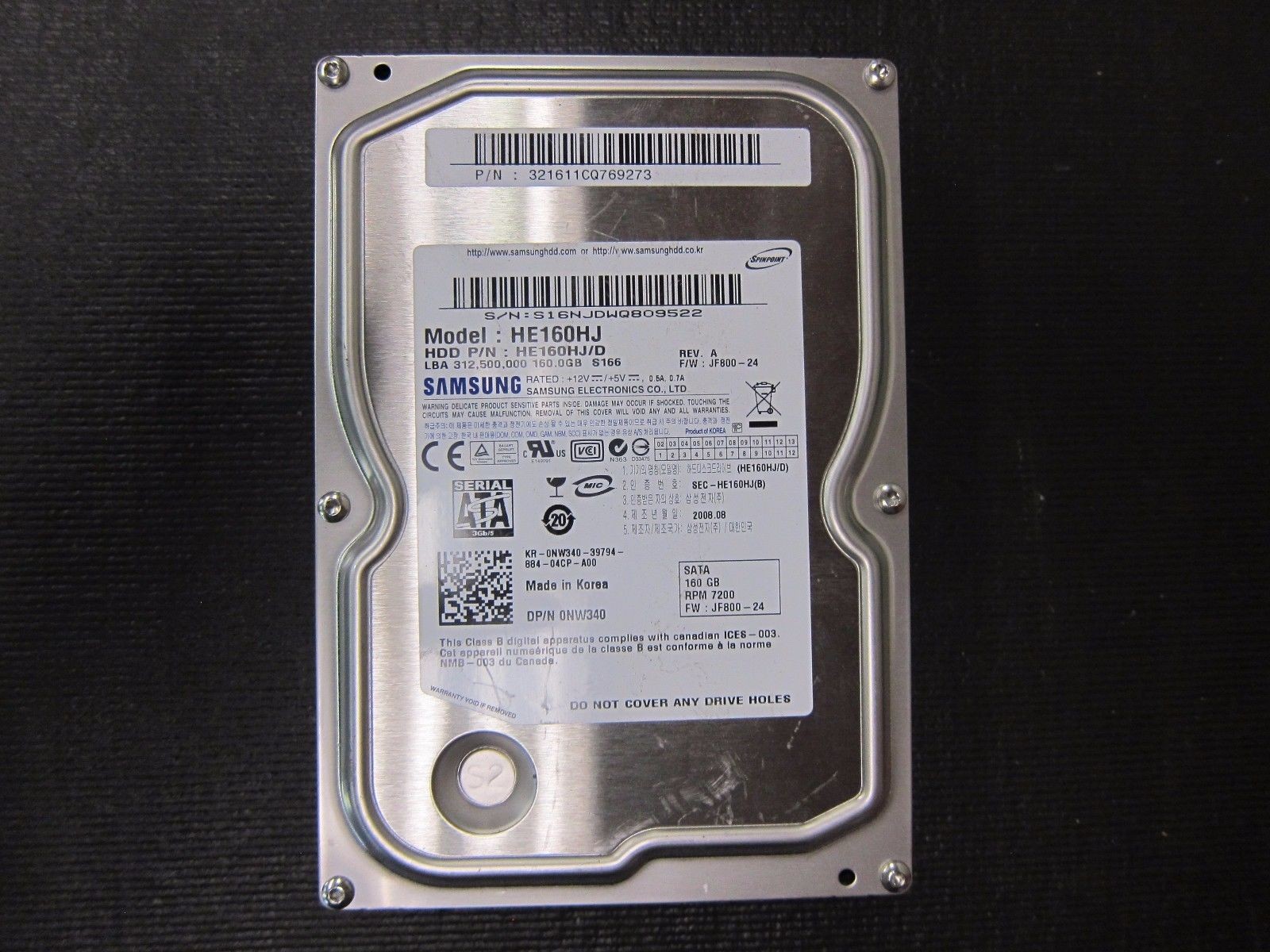 Samsung 160 GB Internal 7200 RPM 3.5" HE160HJ Hard Drive Good