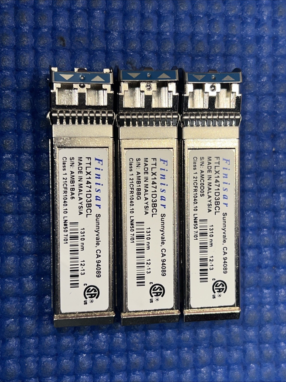 LOT OF 3 Finisar FTLX1471D3BCL 10km 10GB LR SFP+ 10GBASE-LR