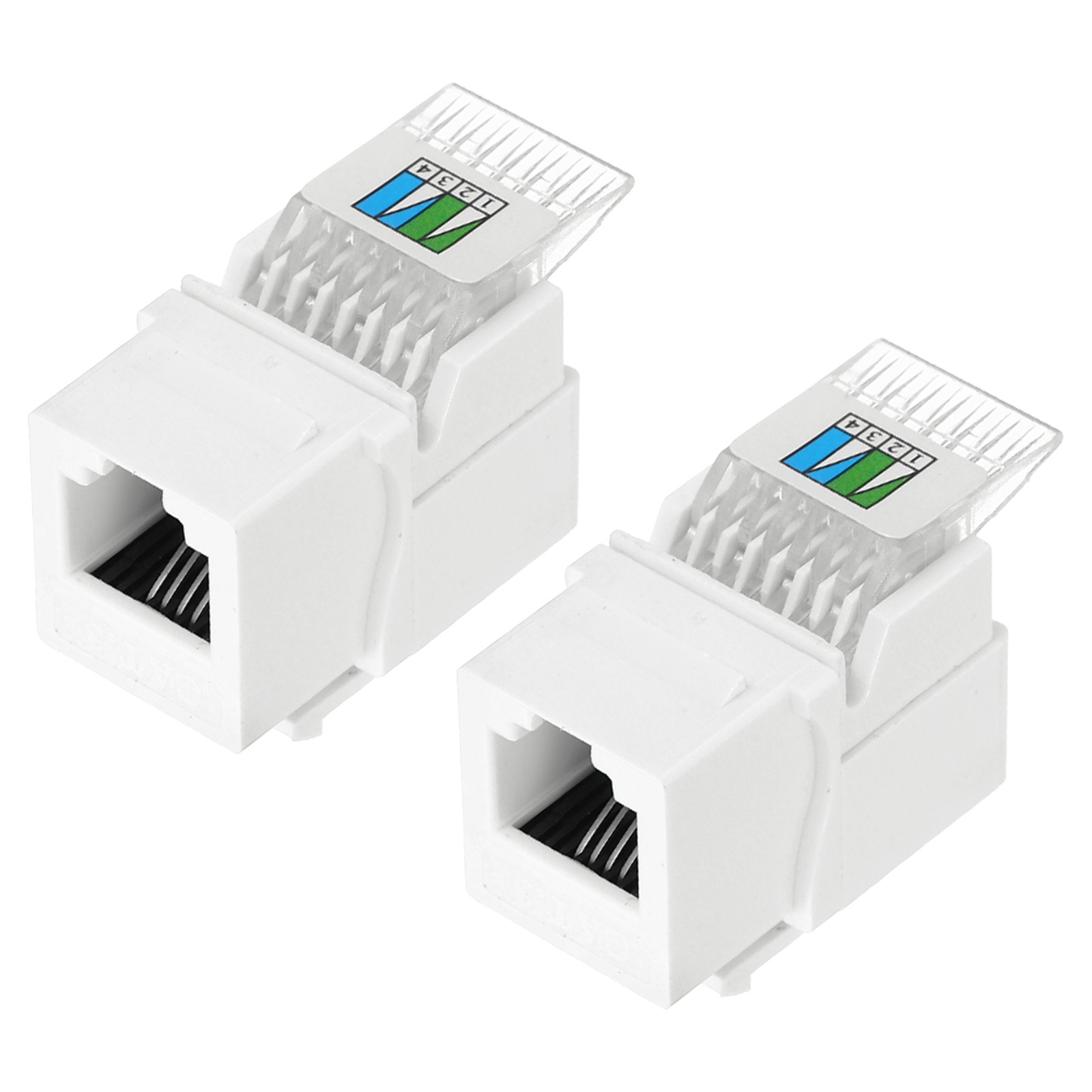 2 Pack RJ11 Cat 3 Telephone Jack, Cat3 Coupler Phone Adapter, White, 17mm