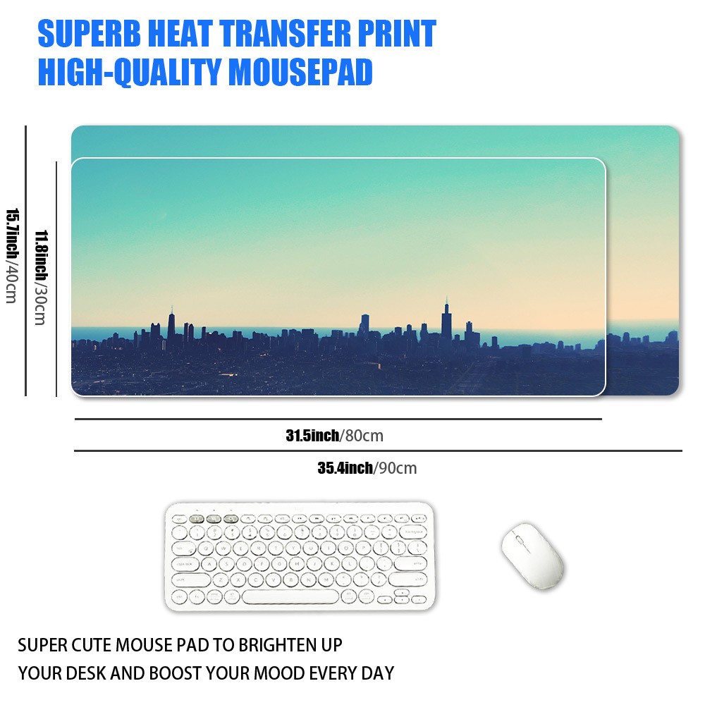 1pc XXL Plus Size City Skyline Silhouette Mouse Pad, Cool Tone Chicago Urban L