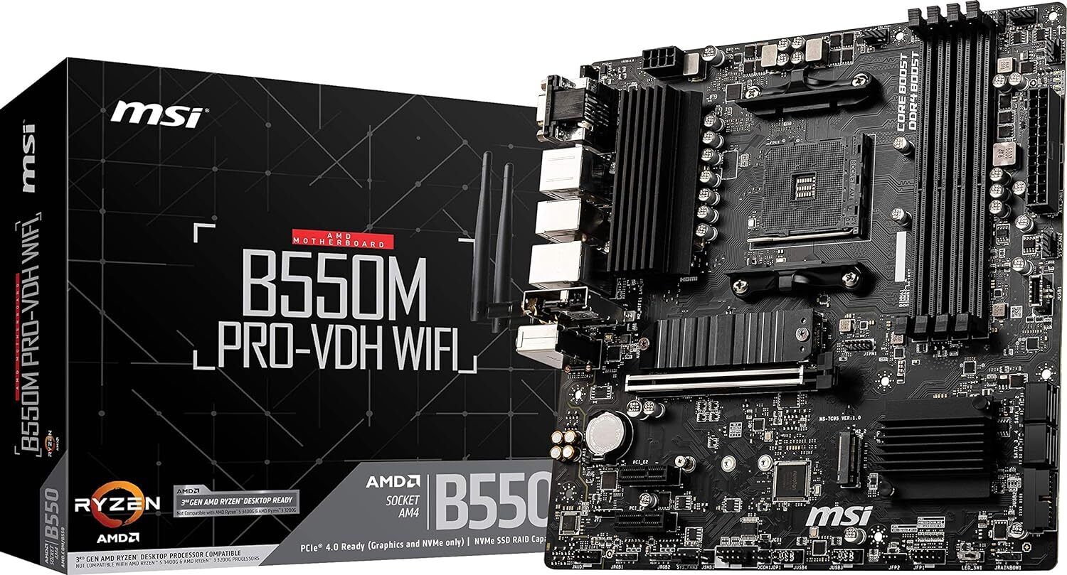 MSI B550M PRO-VDH WiFi ProSeries Gaming Motherboard (AMD AM4, DDR4, Micro-ATX)