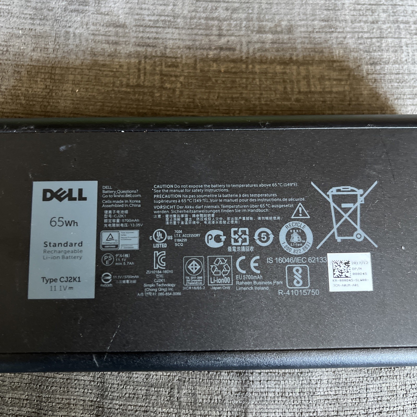 Dell CJ2K1 Battery Latitude 14 E5404 E7404 E7204 XRJDF 65wh