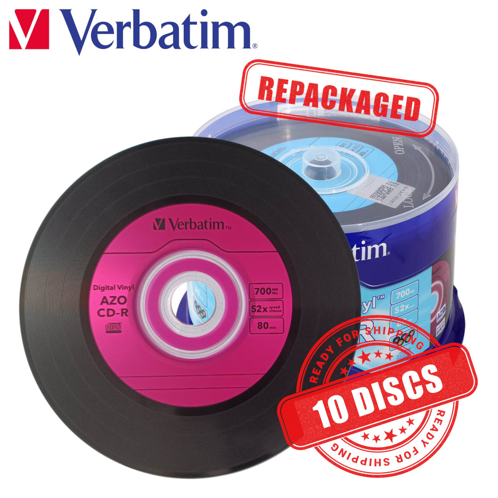 Verbatim AZO CD-R 52x Digital Vinyl Blank CD LP Style 700MB 5 Colors - 10 Discs