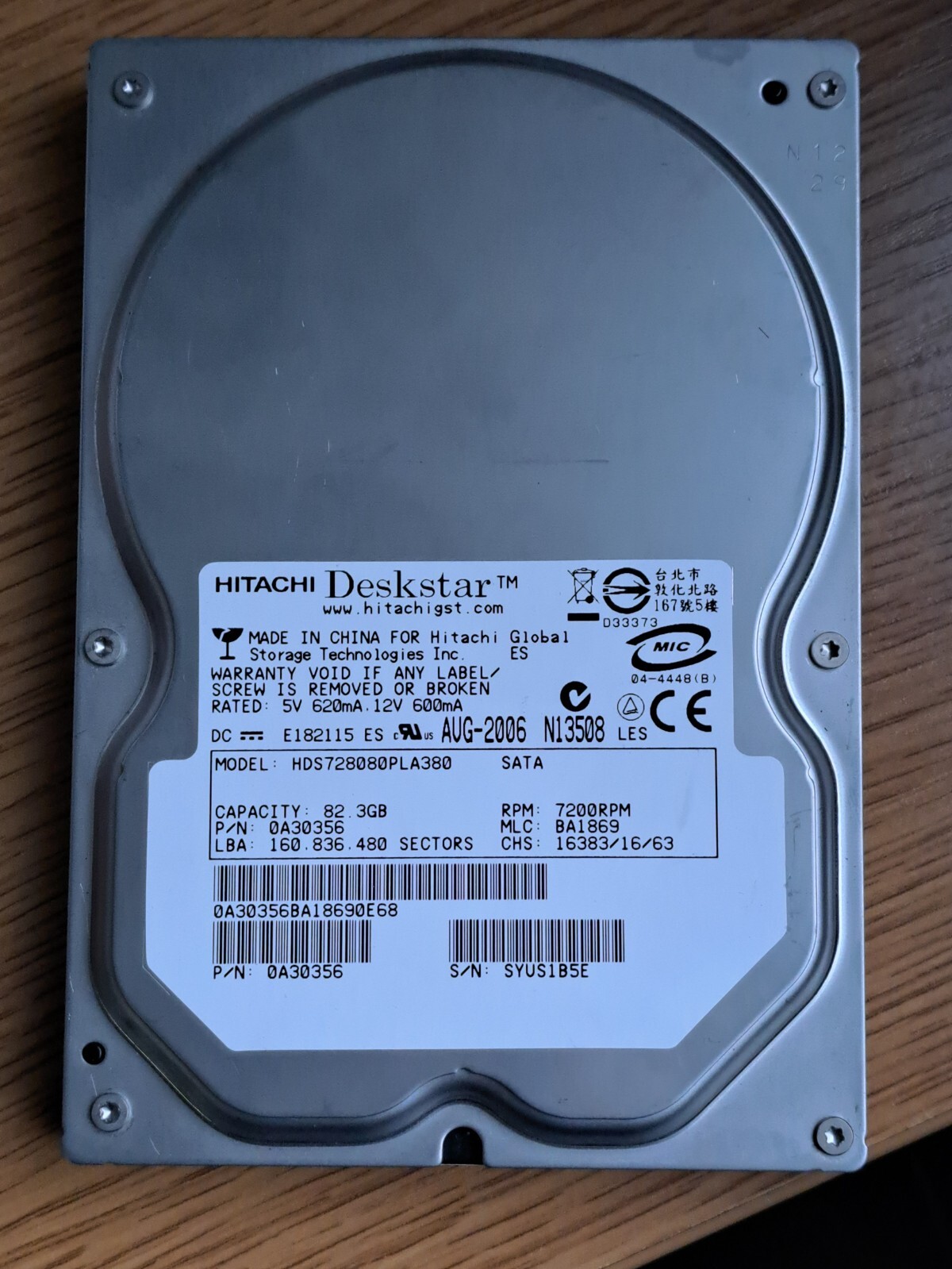 Hitachi Deskstar HDS728080PLA380 Internal SATA II Hard Drive 80GB 3,5” 7200RPM.