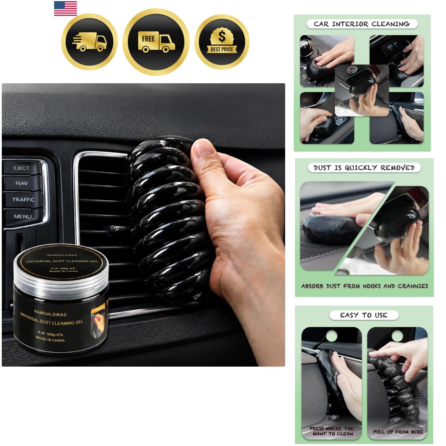 Black Car Cleaning Gel for Air Vents, Keyboards and Laptops,160g