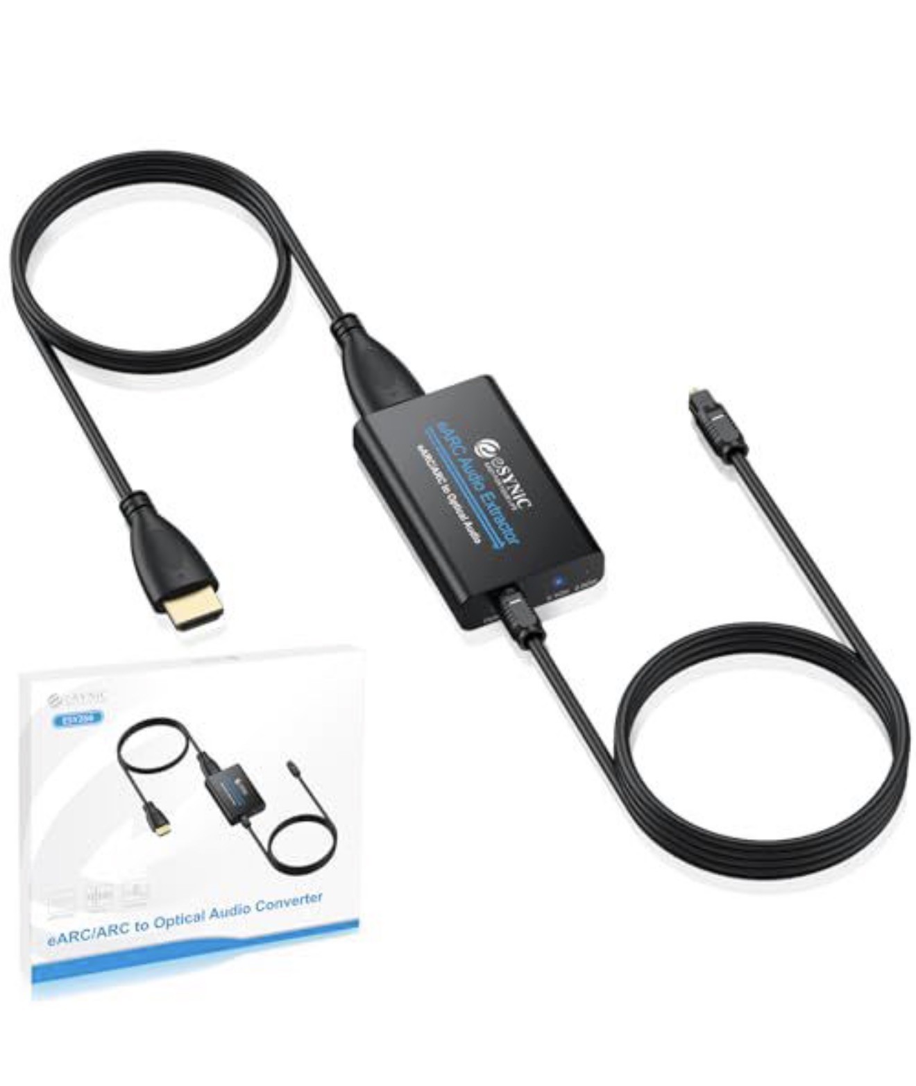eSynic Professional eARC Audio Extractor-192KHz ARC to Optical Black & Blue