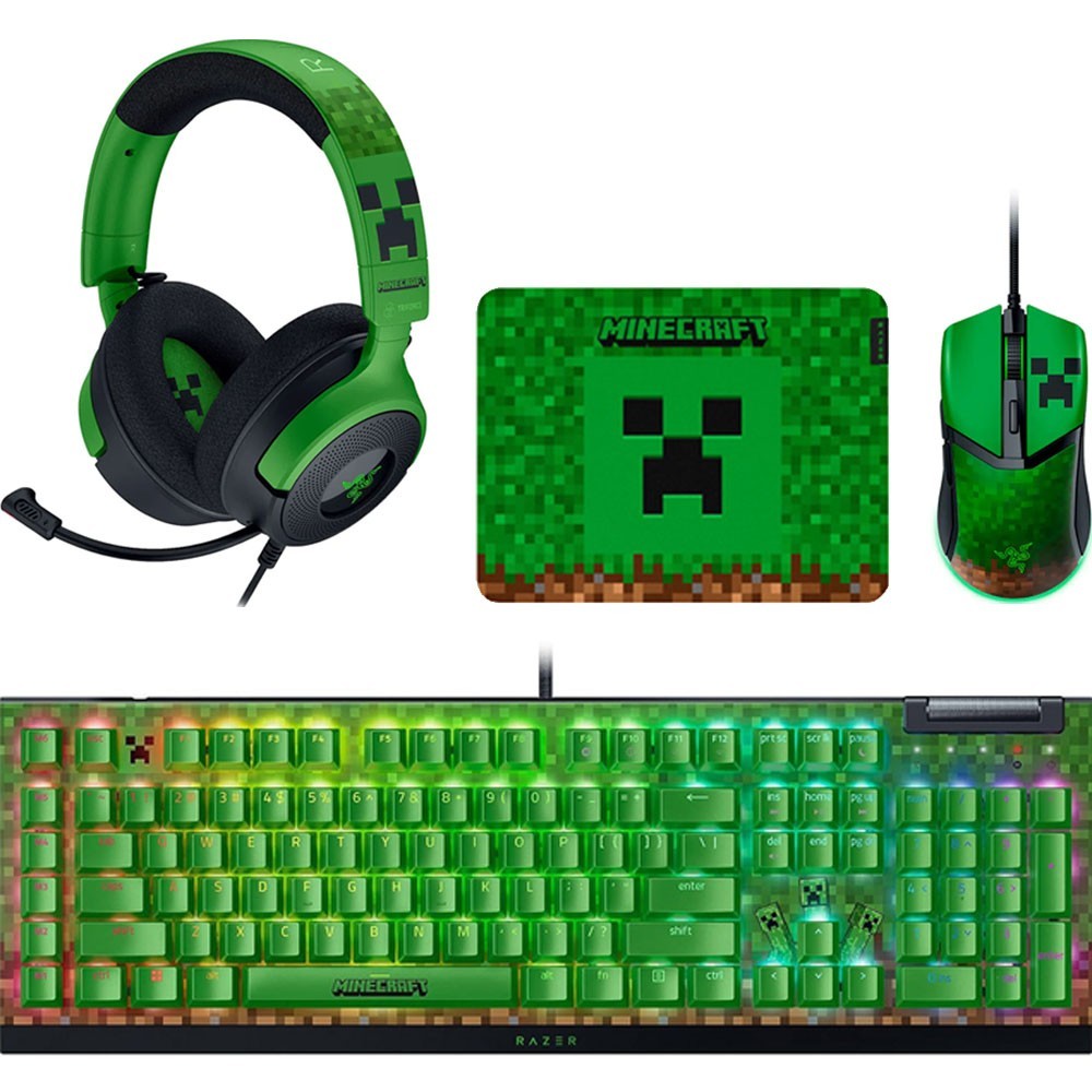 Minecraft PC Keyboard and Mouse Gaming Bundle with Headset and Mouse Pad