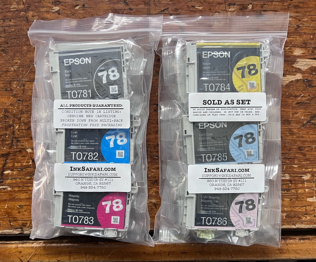 Set 6 Genuine Epson 78 Ink T0781 Black T078920 C (T0782-T0784-T0786) NOT OLD