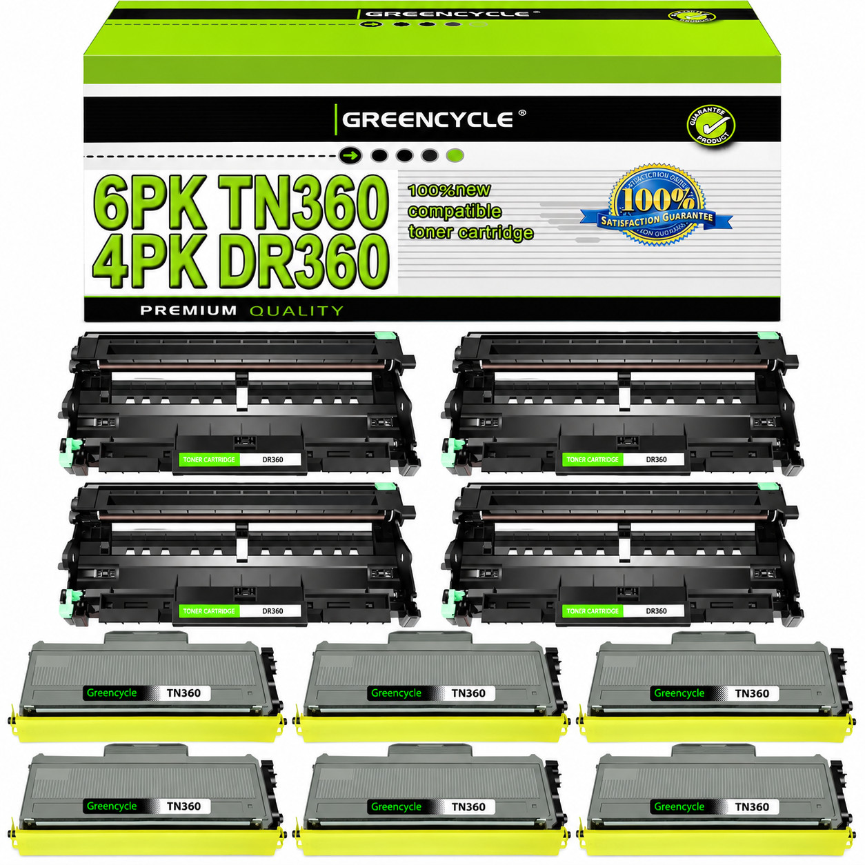 6x TN360 Toner + 4x DR360 Drum Compatible for Brother DCP-7040 MFC-7320 HL-2150N