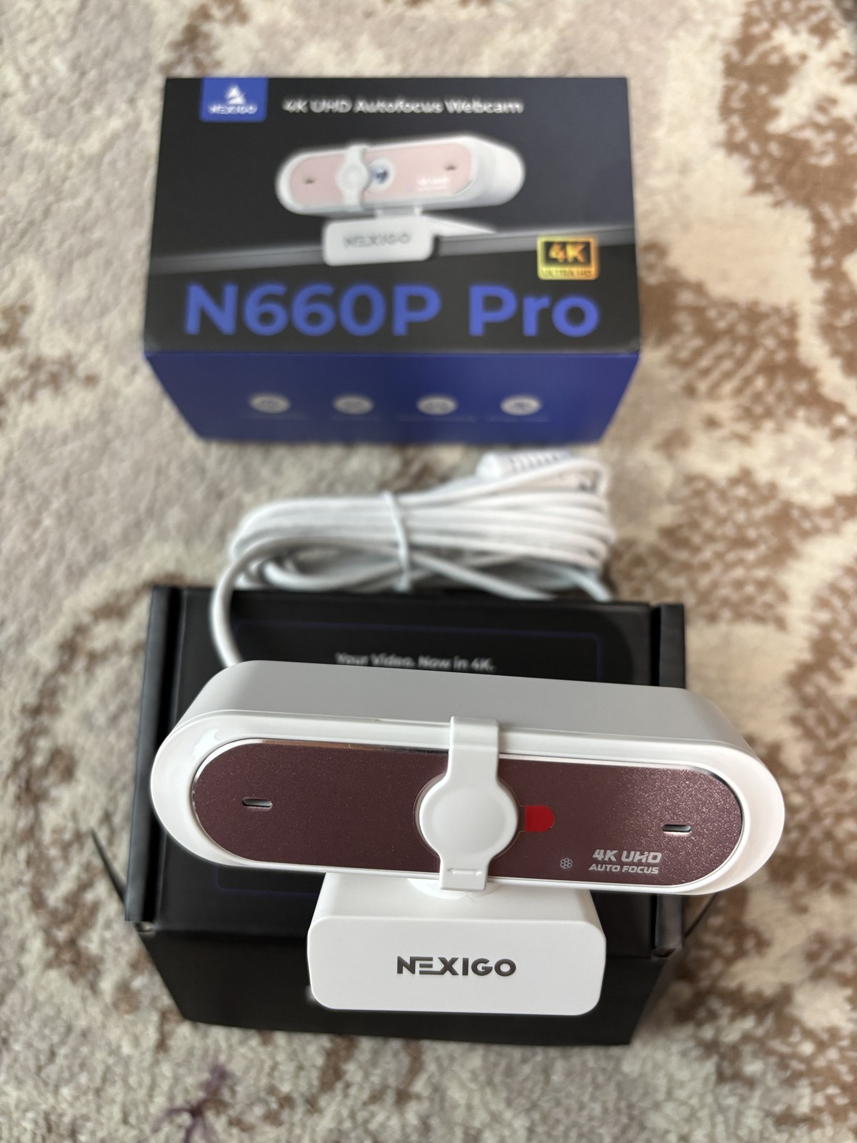 NexiGo N660P Pro 4K Webcam Open Box, Autofocus, Privacy Cover, Pink