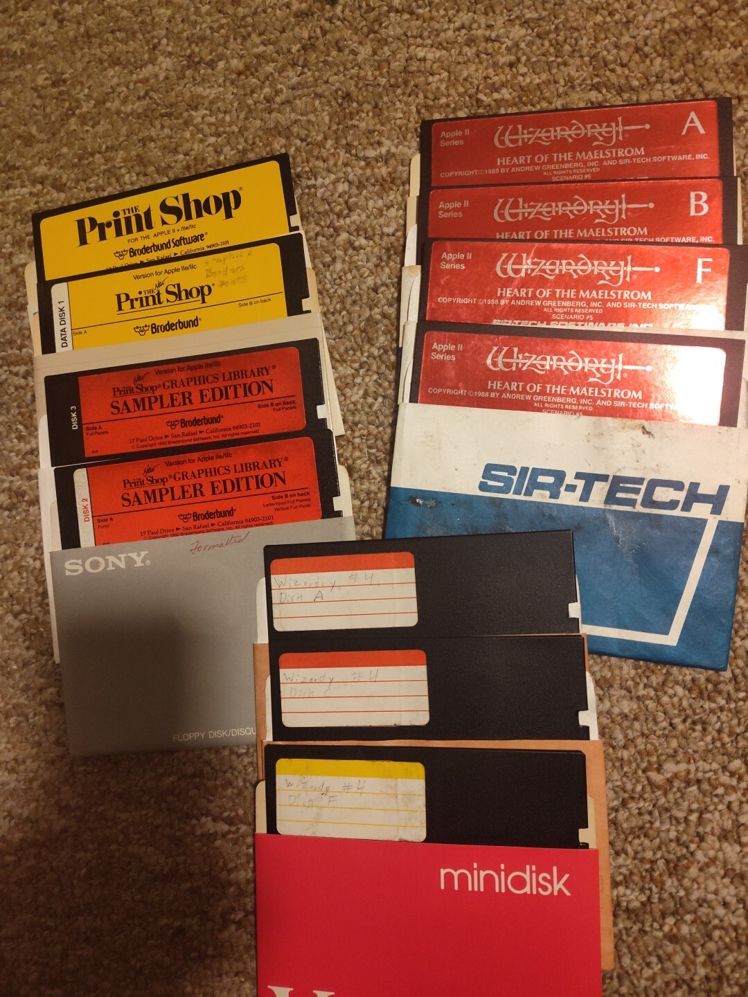 Lot of 11 floppy disks for Apple-Print Shop and Wizardry