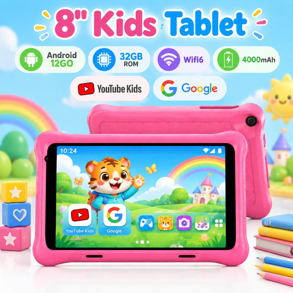 8 inch Kids Tablet IPS Touch 2GB+32GB ROM Parents Control Android 12 Quad Core