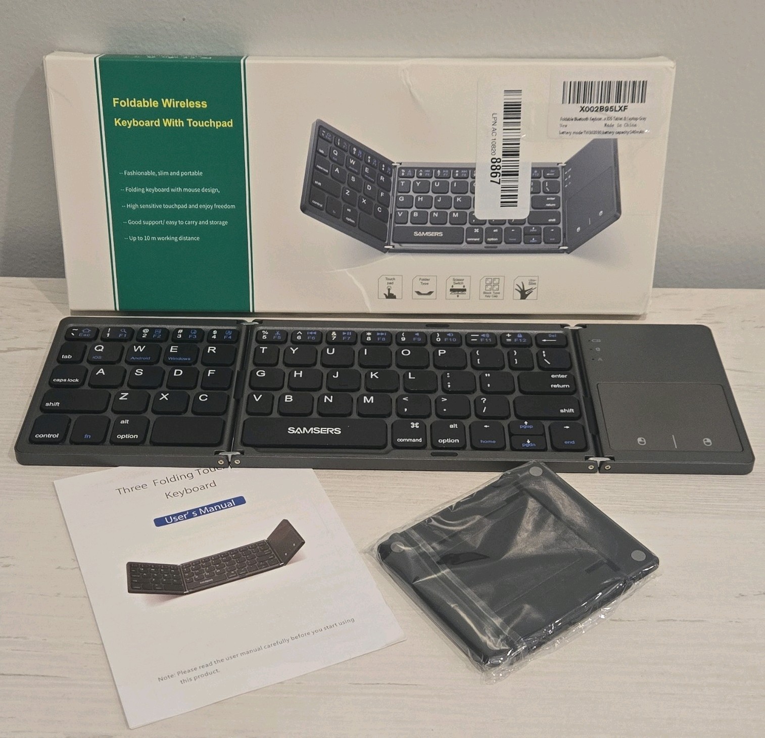 SAMSERS Foldable Bluetooth Keyboard w/ Built-In Touchpad  *Read Description*