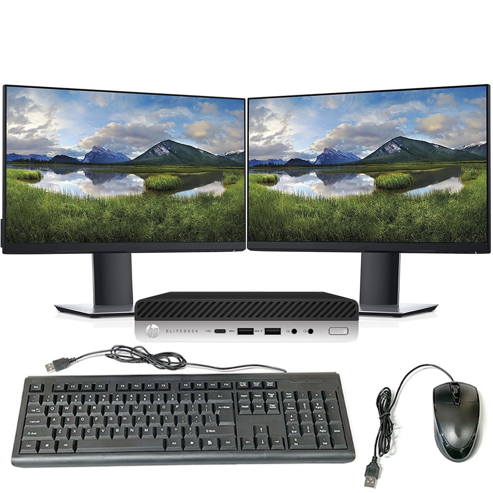 HP Windows 11 Pro Desktop i5 Computer Mini Pc 16GB RAM 256GB SSD Dual 22in LCD
