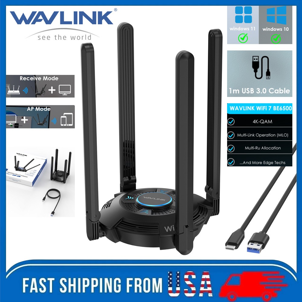 Wavlink WiFi 7/6E USB3.0 WIFI Adapter Wireless PC Adapters Tri Band WIFI Dongles